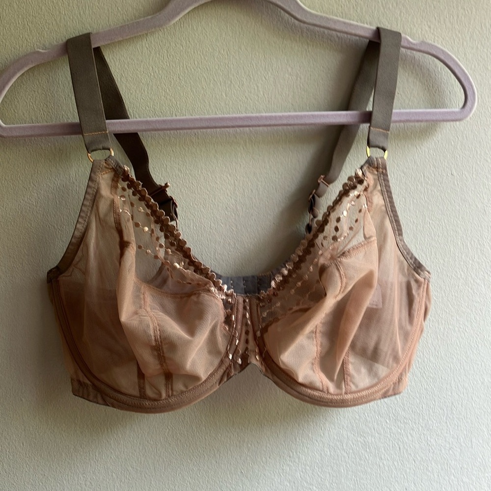 Elomi Size 36I Tan Sheer Lace Trim Full-Coverage Underwire Bra